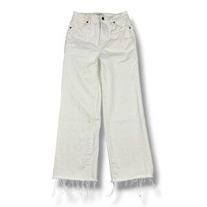 Oliver Logan Aberdeen High Rise Wide Leg Raw Hem Pants Jeans Cream Denim Size 25